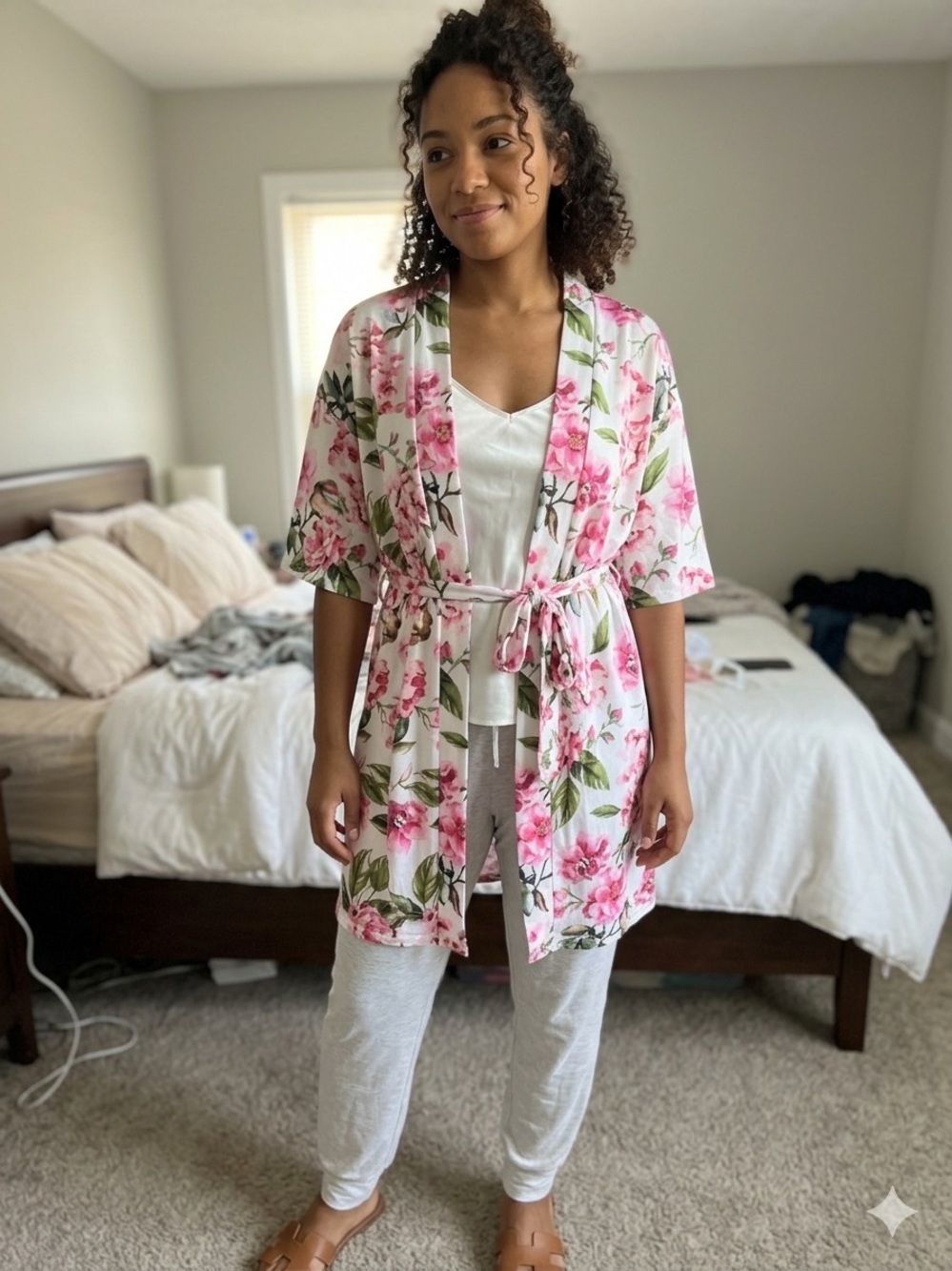 Show Me Your MuMu Pink & Green Floral Kimono Robe